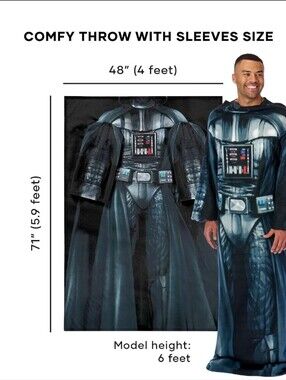 Northwest Star Wars "Being Dark Vader" Full Body Throw Blanket with Sleeves-NWOT